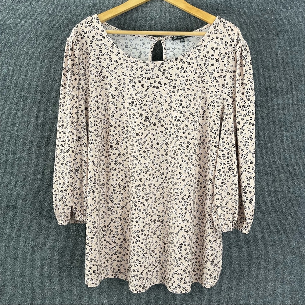 Adrianna Papell Womens Ditsy Floral Top Size 2X Blush Pink 3/4 Sleeve Office